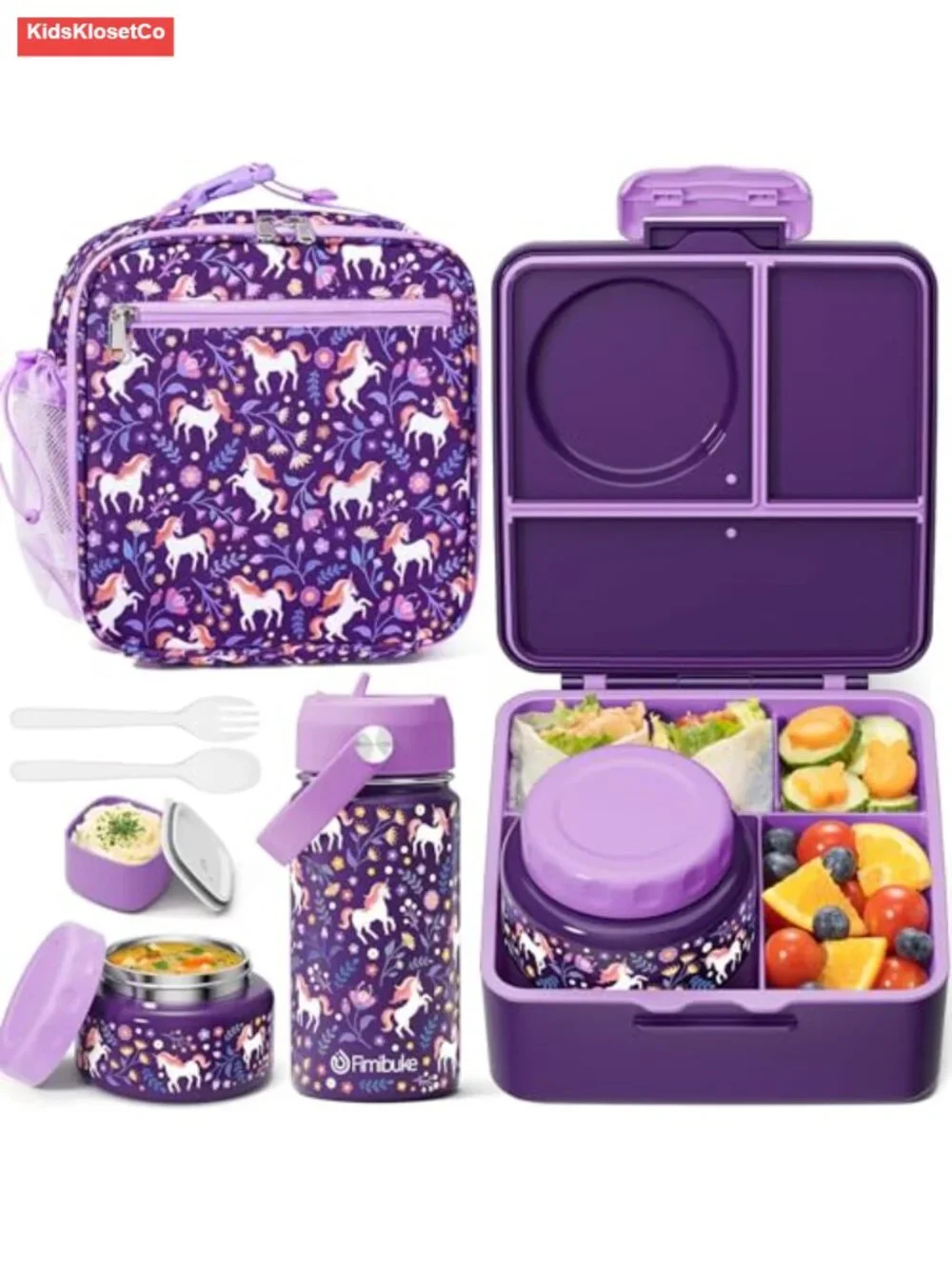 Kids Bento Lunch Box Set with Thermo, Insulated Bag & Water Bottle, Leakproof,
